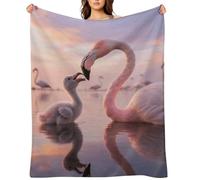Flannel Throw Blanket 40"x50" - Ultra Soft Plush Blankets for Couch, Bed, Camping - Lightweight Pretty Sunset Pink Flamingo Blanket for Women, Men, Gift, Machine Washable