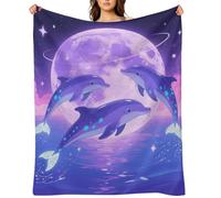Flannel Throw Blanket 50"x60" - Ultra Soft Plush Blankets for Couch, Bed, Camping - Lightweight Dolphin Moon Blanket for Women, Men, Gift, Machine Washable