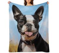 Flannel Throw Blanket 50"x60" - Ultra Soft Plush Blankets for Couch, Bed, Camping - Lightweight Lovely Boston Terrier Blanket for Women, Men, Gift, Machine Washable