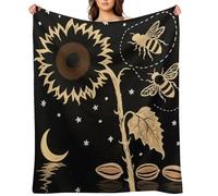 Flannel Throw Blanket 50"x60" - Ultra Soft Plush Blankets for Couch, Bed, Camping - Lightweight Yellow Sunflower Bumble Bee Black Fall Blanket for Women, Men, Gift, Machine Washable