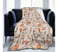 Flannel Throw Blanket 60"x50" Soft Fluffy Fleece Blanket Throw Forest Animal Butterflies and Flowers Warm and Cozy Cover Blanket Versatile Flannel Blanket Throw for Settees/Sofa/Chairs/Couch 130x150cm