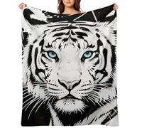 Flannel Throw Blanket 60"x80" - Ultra Soft Plush Blankets for Couch, Bed, Camping - Lightweight Black White Tiger Blanket for Women, Men, Gift, Machine Washable