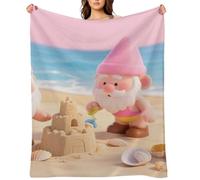Flannel Throw Blanket 60"x80" - Ultra Soft Plush Blankets for Couch, Bed, Camping - Lightweight Cute Pink Gnomes Blanket for Women, Men, Gift, Machine Washable