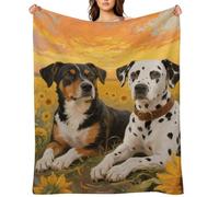 Flannel Throw Blanket 60"x80" - Ultra Soft Plush Blankets for Couch, Bed, Camping - Lightweight Dog Paint and Sunset Blanket for Women, Men, Gift, Machine Washable