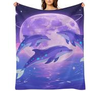 Flannel Throw Blanket 60"x80" - Ultra Soft Plush Blankets for Couch, Bed, Camping - Lightweight Dolphin Moon Blanket for Women, Men, Gift, Machine Washable
