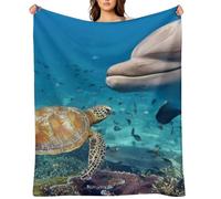 Flannel Throw Blanket 60"x80" - Ultra Soft Plush Blankets for Couch, Bed, Camping - Lightweight Sea Turtle Dolphin and Fish Blanket for Women, Men, Gift, Machine Washable