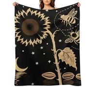 Flannel Throw Blanket 60"x80" - Ultra Soft Plush Blankets for Couch, Bed, Camping - Lightweight Yellow Sunflower Bumble Bee Black Fall Blanket for Women, Men, Gift, Machine Washable