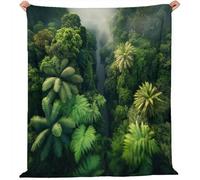 Flannel Throw Blanket All Season 70 x 100 cm, Soft Cozy Natural Tropical Rainforest Pattern Fleece Blanket for Home Couch Chair Bed Sofa, Dark Green
