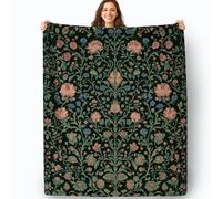 Flannel Throw Blanket All Season, Soft Cozy William Morris Flowers Pattern Fleece Blanket for Home Couch Chair Bed Sofa, Dark Green 127 x 152 cm (50" x 60")