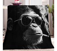 Flannel Throw blanket Animals Monkeys In Sunglasses pattern, Black printed blanket for Bedroom Bed Couch Sleeping and Camping, 127 x 152 cm (50" x 60") Soft Cozy Sherpa Blankets for Kids Boys Adults