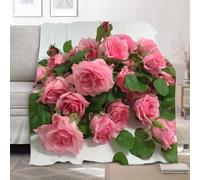 Flannel Throw Blanket Baby size 70x100cm, Romance Florals Roses Fluffy Sofa Blanket for All Season, Warm Lightweight Blankets for Bed, Pink Soft Fleece Blankets for Women Mens Kids
