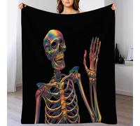 Flannel Throw Blanket Double Funny Skeleton Lightweight Throw Blanket, Cozy and Soft Plush Warm Oil Painting Skull Flannel Blankets for Bed Couch Sofa Chair