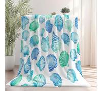 Flannel Throw Blanket for Bed, Watercolor Shell Texture Print design, Super Soft Cosy Warm White Throw for Sofa Blanket Lightweight Fluffy Bed Throws, 180×200 cm