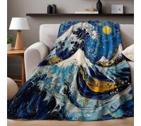 Flannel Throw Blanket for Sofa Couch Bed Abstract ocean waves Fleece Blanket All Season Soft Microfiber Blanket for Adults Kids Teens