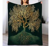 Flannel Throw Blanket Queen Golden Leaves Roots Lightweight Throw Blanket, Cozy and Soft Plush Warm Abstract Plants Flannel Blankets for Bed Couch Sofa Chair