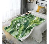 Flannel Throw Blanket Queen Tropical Plants Lightweight Throw Blanket, Cozy and Soft Plush Warm Banana Leaves Flannel Blankets for Bed Couch Sofa Chair