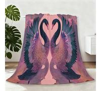 Flannel Throw Blanket Romance Love Animals Swans Soft Cozy Lightweight 28" x 40" kid blanket, Pink Warm Fuzzy Throw Blanket for Home Office Room Bed Sofa Chair in All Seasons