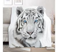 Flannel Throw Blanket Small Single 100x130cm, Animals High Definition White Tiger Fluffy Sofa Blanket for All Season, Warm Lightweight Blankets for Bed, White Soft Fleece Blankets for Women Mens Kids