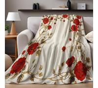 Flannel Throw Blanket Soft Blanket for Bed Sofa Couch Microfiber Blanket Dachshund Red roses and leaves 130 x 150 cm