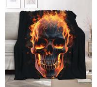 Flannel Throw Blanket Super King 180x220cm, Dark Wind Flame Skeleton Fluffy Sofa Blanket for All Season, Warm Lightweight Blankets for Bed, Black Soft Fleece Blankets for Women Mens Kids