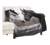 Flannel Throw Blanket - Super Soft Lightweight Throw Blanket Fuzzy Comfy Black and White Horses Flannel Blankets Warm Plush Throw Blankets for Couch Sofa Bed 60"x80"