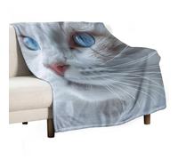 Flannel Throw Blanket - Super Soft Lightweight Throw Blanket Fuzzy Comfy Blue Eyes Cat Flannel Blankets Warm Plush Throw Blankets for Couch Sofa Bed 50"x60"