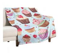 Flannel Throw Blanket - Super Soft Lightweight Throw Blanket Fuzzy Comfy Cupcake Pattern Flannel Blankets Warm Plush Throw Blankets for Couch Sofa Bed 60"x80"