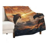 Flannel Throw Blanket - Super Soft Lightweight Throw Blanket Fuzzy Comfy Dolphins Jumping Out of The Water at Sunset Flannel Blankets Warm Plush Throw Blankets for Couch Sofa Bed 40"x50"