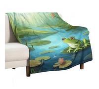 Flannel Throw Blanket - Super Soft Lightweight Throw Blanket Fuzzy Comfy Frog in A Pond Flannel Blankets Warm Plush Throw Blankets for Couch Sofa Bed 50"x60"