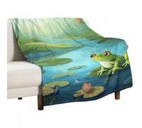 Flannel Throw Blanket - Super Soft Lightweight Throw Blanket Fuzzy Comfy Frog in A Pond Flannel Blankets Warm Plush Throw Blankets for Couch Sofa Bed 60"x80"