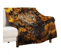 Flannel Throw Blanket - Super Soft Lightweight Throw Blanket Fuzzy Comfy Leopard and Sunflower Flannel Blankets Warm Plush Throw Blankets for Couch Sofa Bed 60"x80"