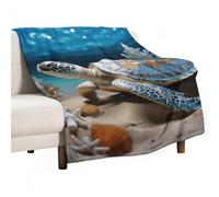 Flannel Throw Blanket - Super Soft Lightweight Throw Blanket Fuzzy Comfy Sea Conch Shell Starfish Turtle Flannel Blankets Warm Plush Throw Blankets for Couch Sofa Bed 60"x80"