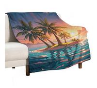 Flannel Throw Blanket - Super Soft Lightweight Throw Blanket Fuzzy Comfy Sunrise Tropical Palm Tree Island Flannel Blankets Warm Plush Throw Blankets for Couch Sofa Bed 60"x80"
