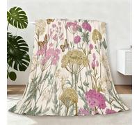 Flannel Throw Blanket Vintage Pastoral English Garden Flowers Soft Cozy Lightweight 28" x 40" kid blanket, Cream Warm Fuzzy Throw Blanket for Home Office Room Bed Sofa Chair in All Seasons