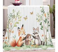 Flannel Throw blanket Watercolor Forest Animals pattern, White printed blanket for Bedroom Bed Couch Sleeping and Camping, 150 x 200 cm (60" x 79") Soft Cozy Sherpa Blankets for Kids Boys Adults