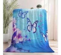 Flannel Throw Blankets Blue, Fantasy Orchid Butterfly Pattern Soft Lightweight Warm Sherpa Blanket for Kids Boys Girls - Fluffy Cozy Blanket Decor For Sofa Bed Travel Chair Office 180 x 200 cm