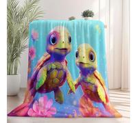 Flannel Throw Blankets Light Blue, Cartoon Flowers Turtle Pattern Soft Lightweight Warm Sherpa Blanket for Kids Boys Girls - Fluffy Cozy Blanket Decor For Sofa Bed Travel Chair Office 150 x 200 cm