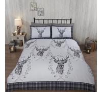 Flannelette 100% Brushed Cotton Duvet Cover Set Stag Reversible Checked Bedding