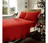 Flannelette Brushed Cotton Flat Sheets Super Soft Warm Cosy Wrinkle Shrinkage and Fade Resistant Fabric Flat Bed Sheets (Red, Super King)