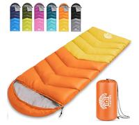 Flantree Sleeping Bag 4 Seasons Adults & Kids for Camping Hiking Trips Warm Cool Weather,Lightweight and Waterproof with Compression Bag,Indoors Outdoors Activities (Yellow)