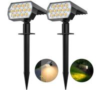 Flaow Solar Garden Lights, 65 LED Spot Lights Outdoor, Warm White Powered Waterproof Landscape Spotlights, Dusk-to-Dawn for Pathway Wall Porch, 2 Pack