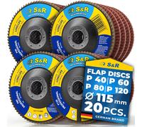 Flap Discs Grinding Set 20 pcs, Aluminium Oxide, 115mm T29 Grits P40-120