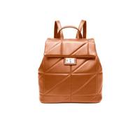 Flap Quilted Pattern Twist Metal Lock Backpack JFY Brown One Size