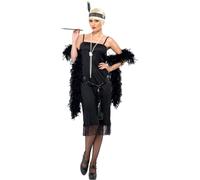 Smiffys Flapper Costume, Black with Dress, Sash Belt and Headpiece, 1920's Razzle Fancy Dress, Adult Dress Up Costumes