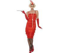Smiffy's Flapper Costume – 1920s Razzle Red Long Dress with Headband & Gloves – Adult