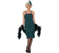 Smiffys Flapper Costume, Green with Long Dress, Headband & Gloves, 1920's Razzle Fancy Dress, Adult Dress Up Costumes