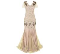 Flapper Dresses 1920s Gatsby - Womens Vintage V Neck Art Deco Beaded Sequin Mermaid Hem Formal Evening Party Dresses Plus Size Cocktail Maxi Gown Prom Halloween Fancy Dress Costume
