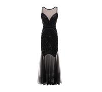 Flapper Dresses 1920s Gatsby - Womens Vintage V Neck Beaded Sequin Mermaid Hem Formal Evening Party Plus Size Cocktail Maxi Gown Prom Fancy Dress Costume Sleeveless Wedding Guest Dresses Black