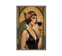 Flapper Girl Cocktail Poster Roaring 20s Style Art Canvas Poster Wall Art Decor Print Picture Paintings for Living Room Bedroom Decoration 08x12inch(20x30cm)