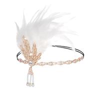 Flapper Headband, 1920s Crystal Pearl, White | Vintage Art Deco hair accessory for jazz age party, Halloween, costume.